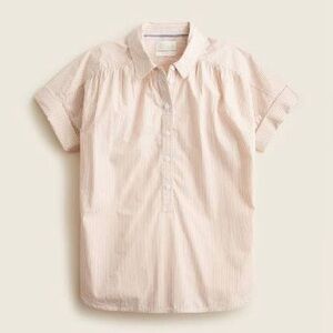 J Crew Women’s Relaxed-fit short-sleeve cotton poplin popover in Beige stripe